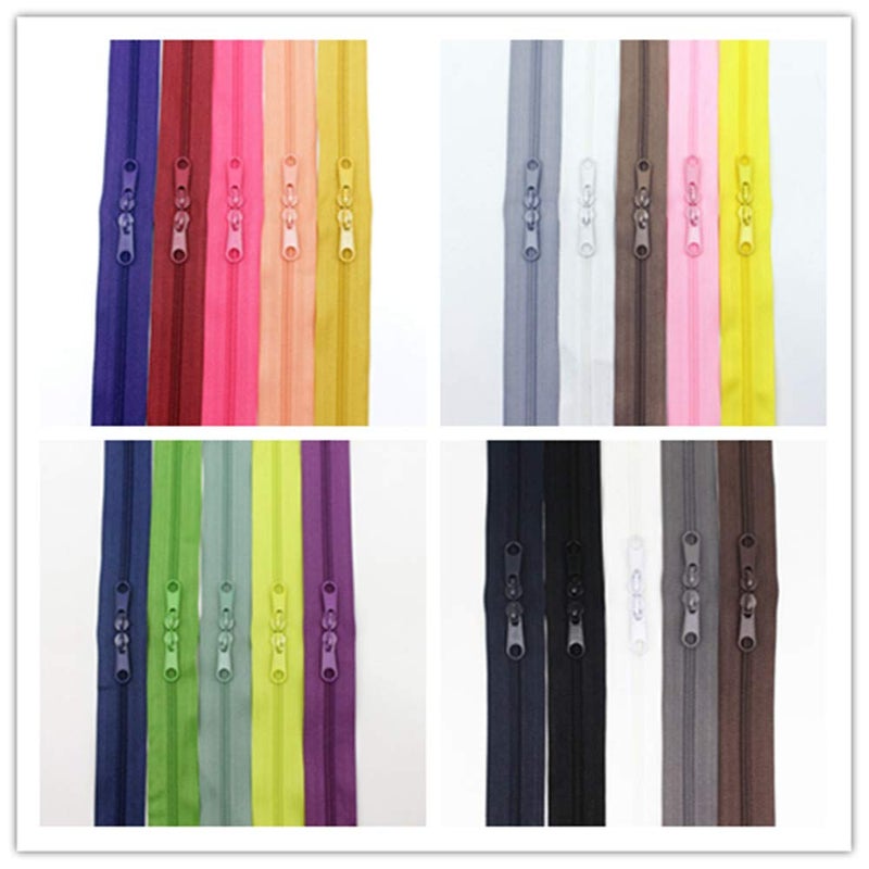 MebuZip 20PCS 40 Inches Double Slider Zippers #3 Nylon Coil With Two Long Pulls Head to Head Closed Ended 20 Assorted Colors (40") - Image 2